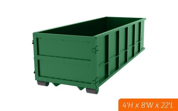 our twenty yard dumpsters can typically be placed in driveways, parking lots, or other paved surfaces, as long as there is enough space for our trucks to deliver and pick up the dumpster